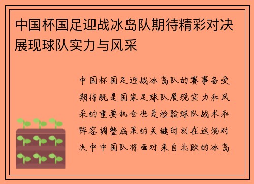 中国杯国足迎战冰岛队期待精彩对决展现球队实力与风采
