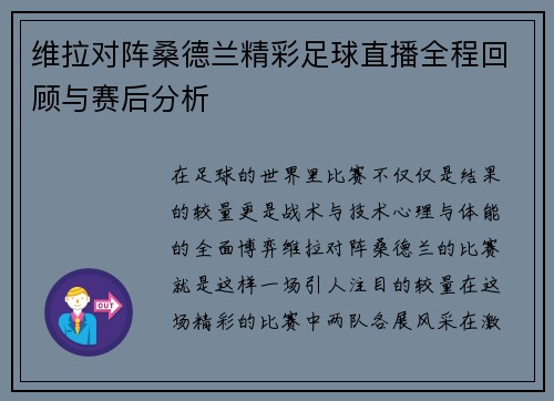 维拉对阵桑德兰精彩足球直播全程回顾与赛后分析