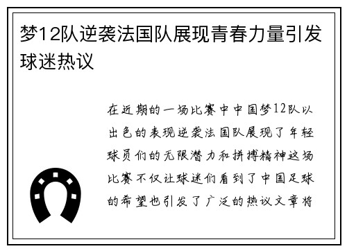 梦12队逆袭法国队展现青春力量引发球迷热议