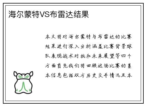 海尔蒙特VS布雷达结果