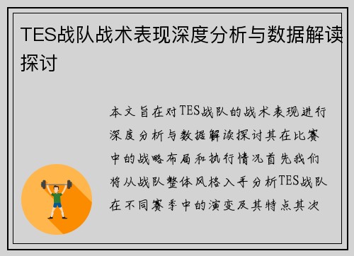 TES战队战术表现深度分析与数据解读探讨