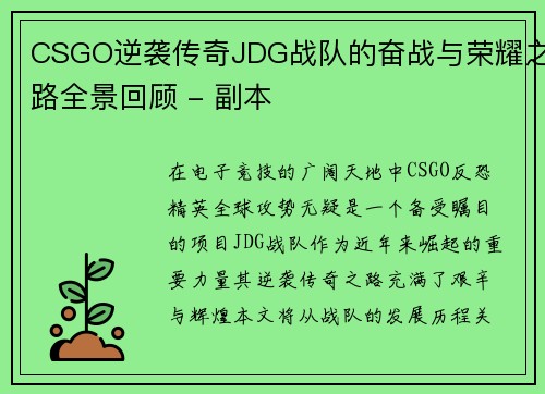 CSGO逆袭传奇JDG战队的奋战与荣耀之路全景回顾 - 副本