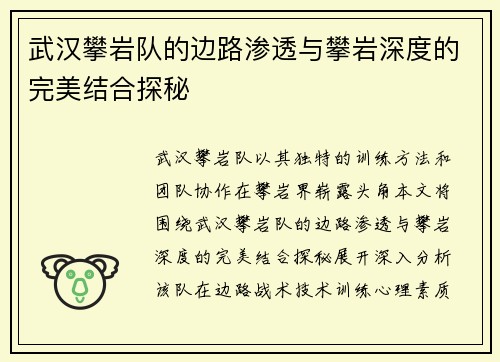 武汉攀岩队的边路渗透与攀岩深度的完美结合探秘